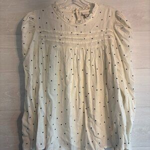 White and Black Balloon Short Sleeve Peasant Top